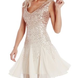 Cream Chiffon and Sequin Flair Cocktail Dress